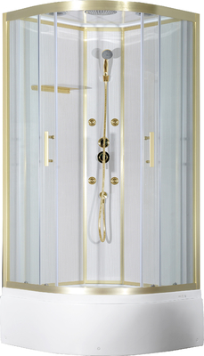 Cabine de douche avec le plateau acrylique blanc 900*900*2150cm   alumimium d'or, haut plateau