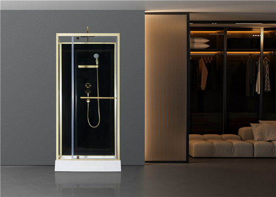 Porte de pivot de mode, stalles de douche faisantes le coin, cabine carrée de douche avec le plateau acrylique blanc, alumimium d'or