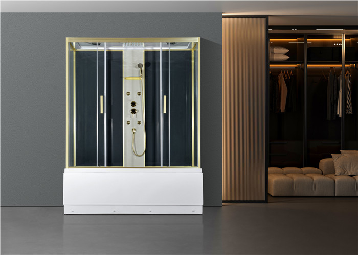 Cabine de douche avec le plateau acrylique blanc 170*85*2150cm   alumimium d'or, haut plateau